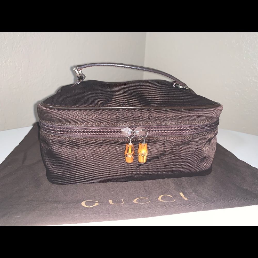 Authentic Gucci bamboo top handle clutch box bag